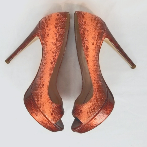 Miu Miu Prada Pink Embossed Leather Peep Toe Platform Stiletto Heels Pumps 37 - Picture 6 of 10